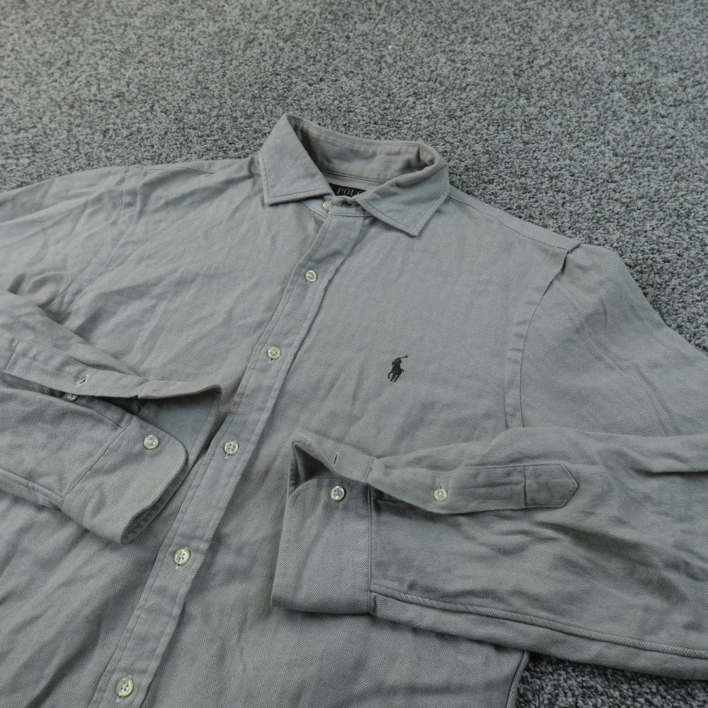 Polo Ralph Lauren Shirt Mens M Gray Herringbone Twill Button Up Slim Fit Pony